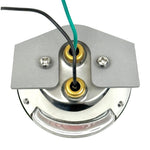 Close-up of TC Bros. Weld-On Sissy Bar Tail Light Mount Bracket for Model A Tail Light, featuring a round metal base with attached wires, screws, and brass connectors—perfect for custom motorcycle taillight installations.