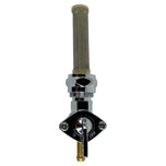 A Moto Iron® straight spigot 13/16" female fuel valve petcock with a brass handle for Harley or aftermarket chopper gas tanks, providing high fuel flow.