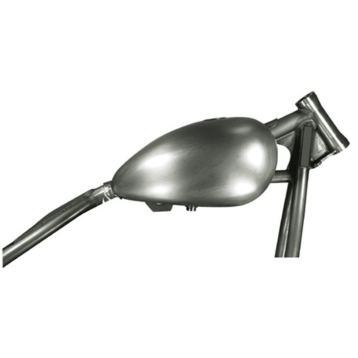A Mid-USA 2 Gallon Wassell-Style Peanut Gas Tank in matte silver, teardrop-shaped with an open cap hole on top, is photographed against a white background.