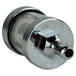 The Moto Iron® 1/4" Inline Glass Mini Fuel Filter features a transparent cylindrical body with 1/4" barb fittings, allowing easy viewing of the internal filter element for sediment protection.