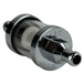 The Moto Iron® 5/16" Inline Glass Mini Fuel Filter features a transparent cylindrical body with metal ends and an internal mesh filter; fits 5/16" fuel lines.