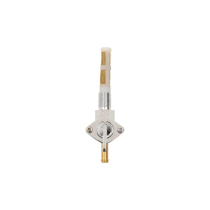 A 1/4" Petcock Fuel Valve - Straight - Chrome on a white background. (Drag Specialties)