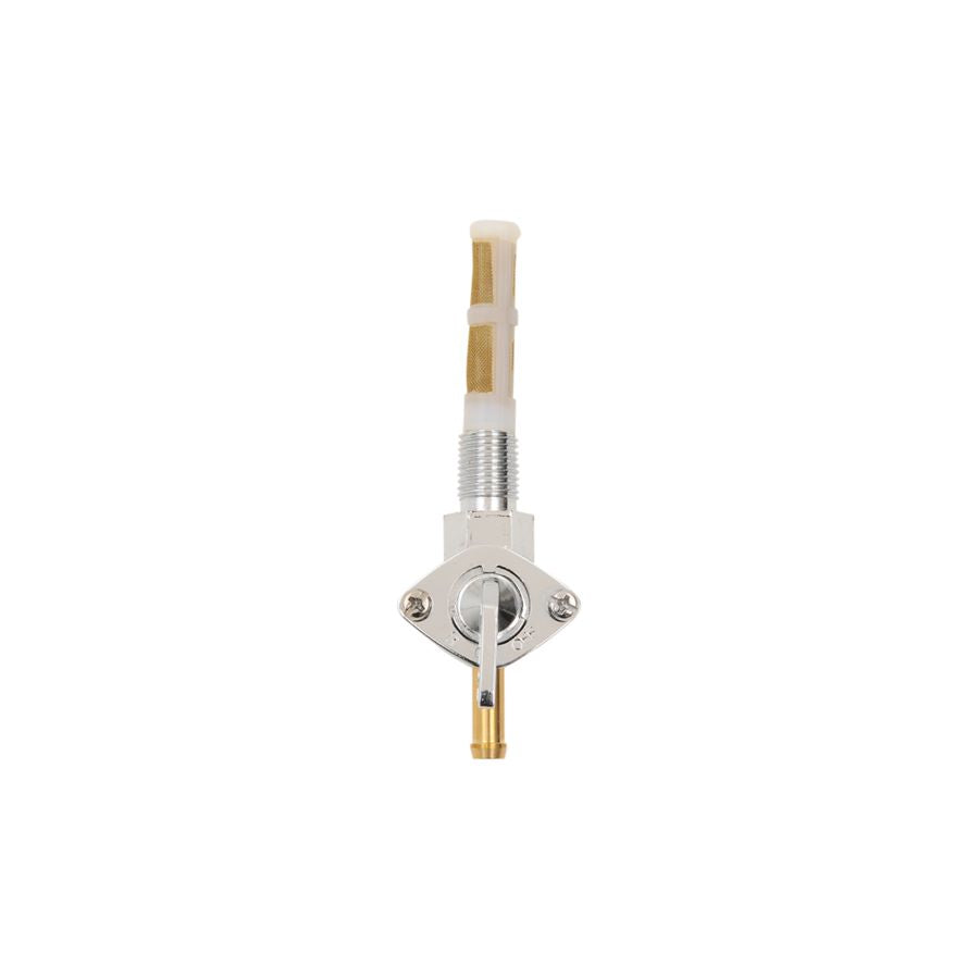 A 1/4" Petcock Fuel Valve - Straight - Chrome on a white background. (Drag Specialties)