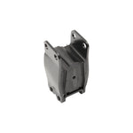 The Moto Iron® Rear Engine Mount for 1999-2017 Harley-Davidson Dyna features black metal construction with four mounting holes and a central rectangular cutout, perfect for rear motor mount replacement or added structural support.