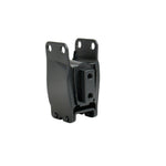 The Moto Iron® Rear Engine Mount for 1999-2017 Harley-Davidson Dyna features black metal construction with four mounting holes and a central rectangular cutout, perfect for rear motor mount replacement or added structural support.