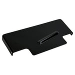 The Moto Iron® Black Battery Cover for Harley-Davidson Dyna 1997-2005 features a raised center ridge and two mounting holes, offering a sleek rectangular metal design for your Dyna.