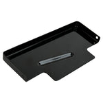 The Moto Iron® Black Battery Cover for Harley-Davidson Dyna 1997-2005 features a raised center ridge and two mounting holes, offering a sleek rectangular metal design for your Dyna.