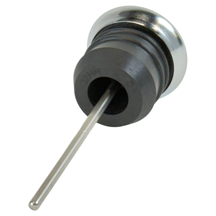 The Moto Iron® Oil Dipstick With Gauge for Harley-Davidson Softail, Sportster, and Custom features a metal analog thermometer with a round Fahrenheit dial (50–350°F) and probe—ideal for checking oil temperature.