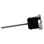 The Moto Iron® Oil Dipstick With Gauge for Harley-Davidson Softail, Sportster, and Custom features a metal analog thermometer with a round Fahrenheit dial (50–350°F) and probe—ideal for checking oil temperature.