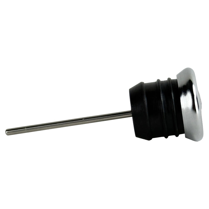 The Moto Iron® Oil Dipstick With Gauge for Harley-Davidson Softail, Sportster, and Custom features a metal analog thermometer with a round Fahrenheit dial (50–350°F) and probe—ideal for checking oil temperature.