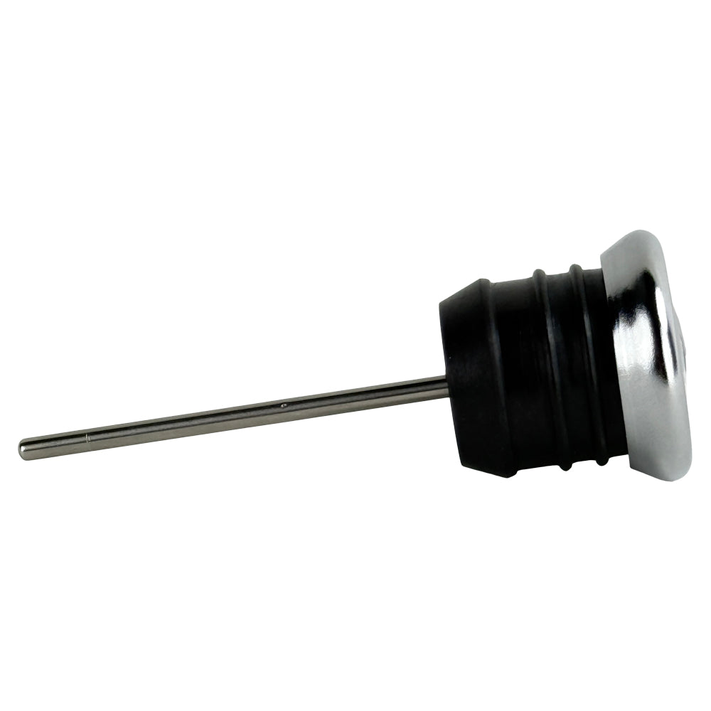 The Moto Iron® Oil Dipstick With Gauge for Harley-Davidson Softail, Sportster, and Custom features a metal analog thermometer with a round Fahrenheit dial (50–350°F) and probe—ideal for checking oil temperature.