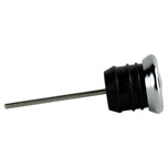 The Moto Iron® Oil Dipstick With Gauge for Harley-Davidson Softail, Sportster, and Custom features a metal analog thermometer with a round Fahrenheit dial (50–350°F) and probe—ideal for checking oil temperature.