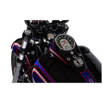 Two unpainted Drag Specialties Fat Bob Fuel Tanks (3 1/2 gallon) for Harley-Davidson Big Twin models are shown with mounting hardware and small metal brackets beside them on a white background.