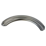 The Moto Iron® 5" Wide Raw Steel Ribbed Bobber Fender in chrome, slightly curved, shines brilliantly against a plain white background.