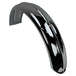 The Moto Iron® 5" Wide Raw Steel Ribbed Bobber Fender in chrome, slightly curved, shines brilliantly against a plain white background.