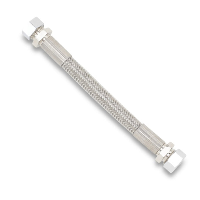 A stainless steel braided Dyna FXD Fuel Crossover Line on a white background. Brand: Drag Specialties.