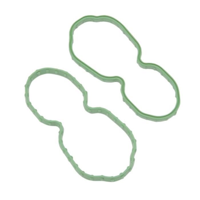 Two green Drag Specialties rubber gaskets for a Seal for Fuel Pump Door - XL 08-21 on a white background.