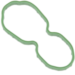 A green, oval-shaped Drag Specialties Fuel Pump Plate Gasket for Harley-Davidson Sportster and Softail is shown on a white background, featuring an inward curve on one side.