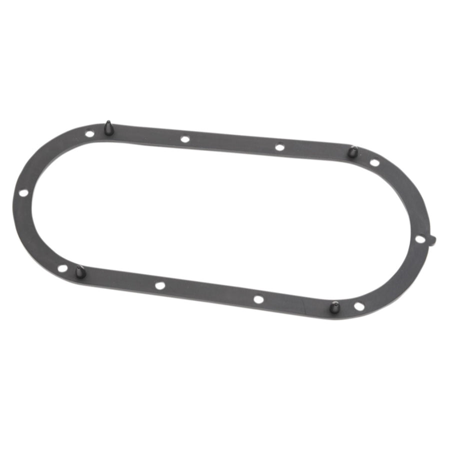 A black Drag Specialties gasket seal for a white background.