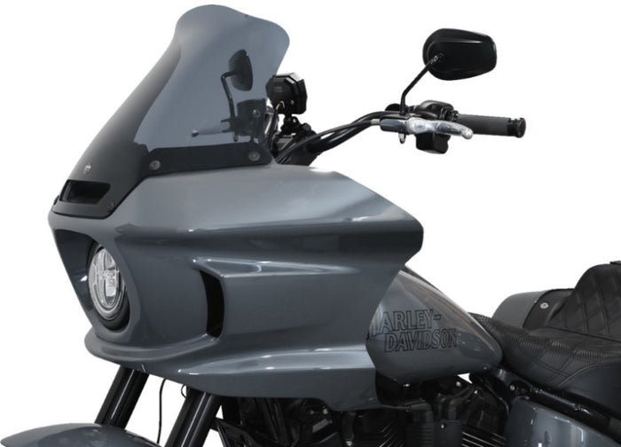 Klockwerks Flare Windshield - 10" - Dark Smoke- For 2022-2024 Softail Low Rider ST FXLRST, isolated on a white background.