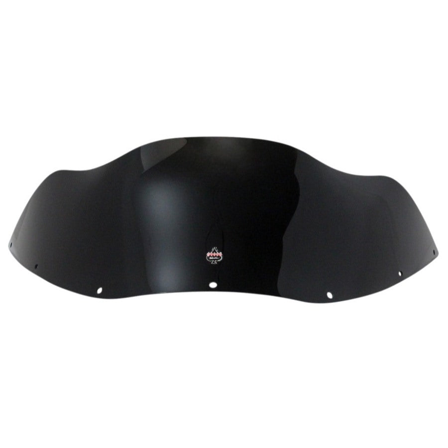 Black metal triangular bracket with multiple attachment holes, compatible with Klockwerks Flare Sport Windshield - 9" - Black - For 1983-1993 FXRT, on a white background.