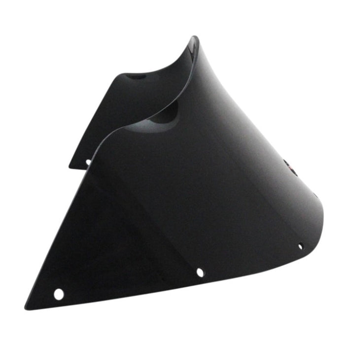 Black metal triangular bracket with multiple attachment holes, compatible with Klockwerks Flare Sport Windshield - 9" - Black - For 1983-1993 FXRT, on a white background.