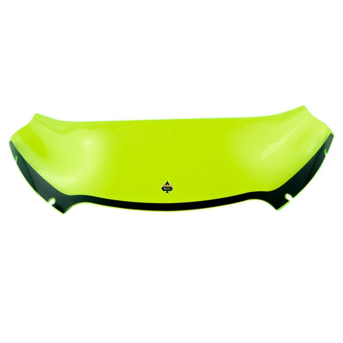 Neon green Klockwerks acrylic napkin holder with a modern, wave-like design, isolated on a white background.