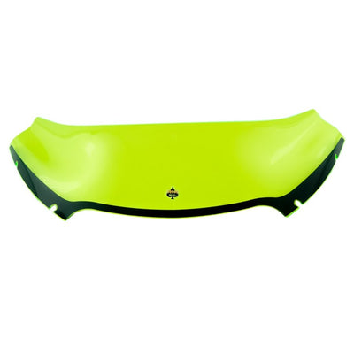 Neon green Klockwerks acrylic napkin holder with a modern, wave-like design, isolated on a white background.