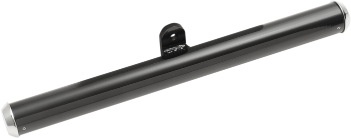 The Drag Specialties Lower Fairing Support for Harley-Davidson Road Glide 2015-2020 is a black cylindrical metal tube with silver end caps and center bracket, designed to support the lower fairing.