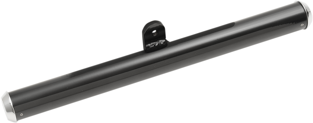 The Drag Specialties Lower Fairing Support for Harley-Davidson Road Glide 2015-2020 is a black cylindrical metal tube with silver end caps and center bracket, designed to support the lower fairing.