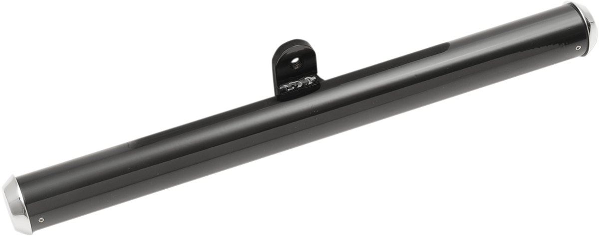The Drag Specialties Lower Fairing Support for Harley-Davidson Road Glide 2015-2020 is a black cylindrical metal tube with silver end caps and center bracket, designed to support the lower fairing.