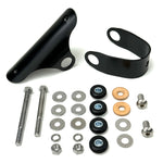 The TC Bros. Frisco Gas Tank Adapter Brackets set for 1982-2003 Harley-Davidson Sportster includes black metal brackets, bolts, washers, nuts, and rubber grommets—perfect for tongue-mount fuel tank installations.
