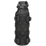 The Nelson-Rigg Trails End Bottle Holder is a black roll-top utility pouch with multiple straps and buckles, designed for secure fuel bottle storage and attachment on your motorcycle rides.