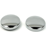 Wyatt Gatling Fuel Cap Set for 1965-1982 Harley-Davidson, featuring vented and non-vented round metal bayonet-style caps with black rubber gaskets and silver locking levers—perfect for your classic bike.