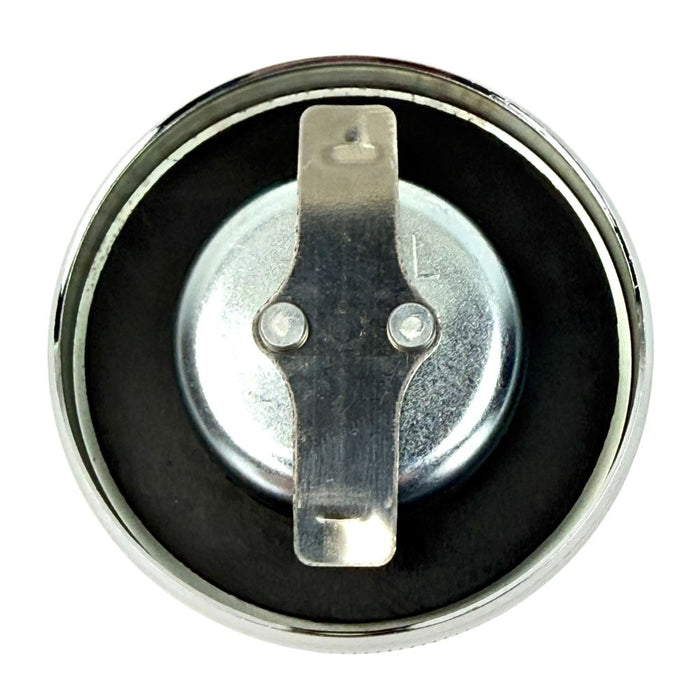 Wyatt Gatling Fuel Cap Set for 1965-1982 Harley-Davidson, featuring vented and non-vented round metal bayonet-style caps with black rubber gaskets and silver locking levers—perfect for your classic bike.