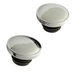 Two round, silver-colored sink stoppers with black rubber bases are shown on a white background, resembling a Wyatt Gatling Fuel Cap Set for L1996-Up Harley-Davidson with vented and non-vented caps by Wyatt Gatling.