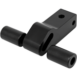 The Memphis Shades Headlight Extension Block MEB9893 by Memphis Shades is a black metal component with durable construction, two horizontal cylindrical rods, and a slotted mounting block—ideal for fairing mount applications.