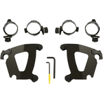 The Memphis Shades Road Warrior Mounting Kit MEB2050 includes four clamps, two black brackets, and two hex keys, all from Memphis Shades, neatly arranged on a white background.
