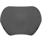 Two motorcycles display black front fairings, including a Road Warrior Fairing equipped with the Memphis Shades Windshield. Below them are three separate black Memphis Shades pieces, made from Lucite in different shapes and with various cutouts.