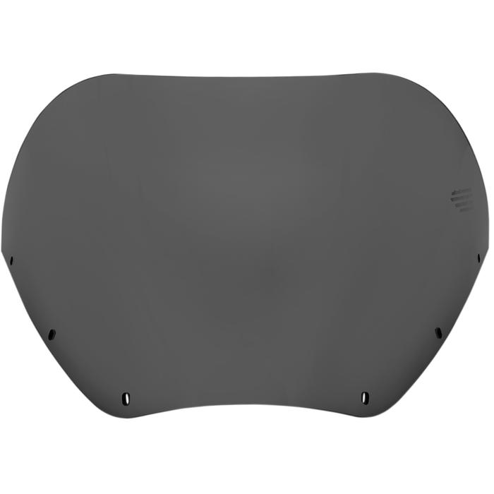 Two motorcycles display black front fairings, including a Road Warrior Fairing equipped with the Memphis Shades Windshield. Below them are three separate black Memphis Shades pieces, made from Lucite in different shapes and with various cutouts.