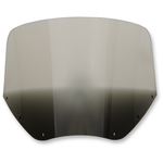 Two motorcycles display black front fairings, including a Road Warrior Fairing equipped with the Memphis Shades Windshield. Below them are three separate black Memphis Shades pieces, made from Lucite in different shapes and with various cutouts.