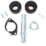 Wyatt Gatling Rear Engine Mount for 2004-2022 Harley-Davidson Sportster by Wyatt Gatling, including black circular mounts, screws, a metal cylinder, and two plates, is shown on a white background—perfect for replacing your Sportster’s motor mount.