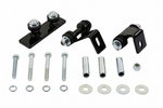 Wyatt Gatling Gas Tank Mount Kit for Flatside Fuel Tanks by Wyatt Gatling includes brackets, bolts, washers, spacers, and nuts for Softail frame installation, displayed on a white background.
