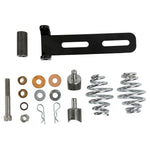 The TC Bros. Solo Seat Mounting Kit by TC Bros. includes springs, washers, bolts, nuts, cotter pins, and a black slotted bracket—ideal for mounting a chopper sprung or solo seat. All components are shown on a white background.
