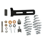 The TC Bros. Solo Seat Mounting Kit by TC Bros. includes springs, washers, bolts, nuts, cotter pins, and a black slotted bracket—ideal for mounting a chopper sprung or solo seat. All components are shown on a white background.