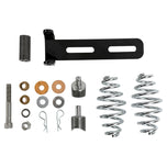 The TC Bros. Solo Seat Mounting Kit by TC Bros. includes springs, washers, bolts, nuts, cotter pins, and a black slotted bracket—ideal for mounting a chopper sprung or solo seat. All components are shown on a white background.