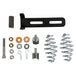 The TC Bros. Solo Seat Mounting Kit by TC Bros. includes springs, washers, bolts, nuts, cotter pins, and a black slotted bracket—ideal for mounting a chopper sprung or solo seat. All components are shown on a white background.