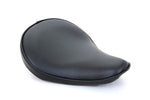 The Wyatt Gatling Black Smooth Vinyl Solo Seat for Choppers and Bobbers features a contoured design and steel seat pan, making it an ideal custom motorcycle seat. Shown isolated on a white background.