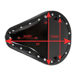 The Wyatt Gatling Black Smooth Vinyl Solo Seat for Choppers and Bobbers features a contoured design and steel seat pan, making it an ideal custom motorcycle seat. Shown isolated on a white background.