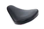The Wyatt Gatling Black Smooth Vinyl Solo Seat for Choppers and Bobbers features a contoured design and steel seat pan, making it an ideal custom motorcycle seat. Shown isolated on a white background.